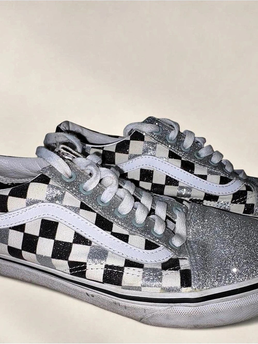 Vans Old Skool Glitter Checkerboard Sneakers Black & Silver